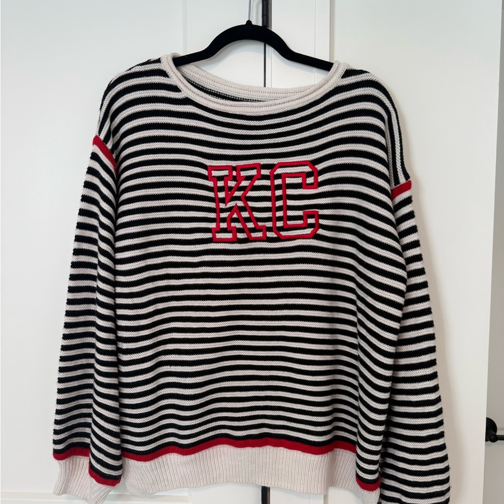 KC Striped Crewneck Sweater - Black, White & Red